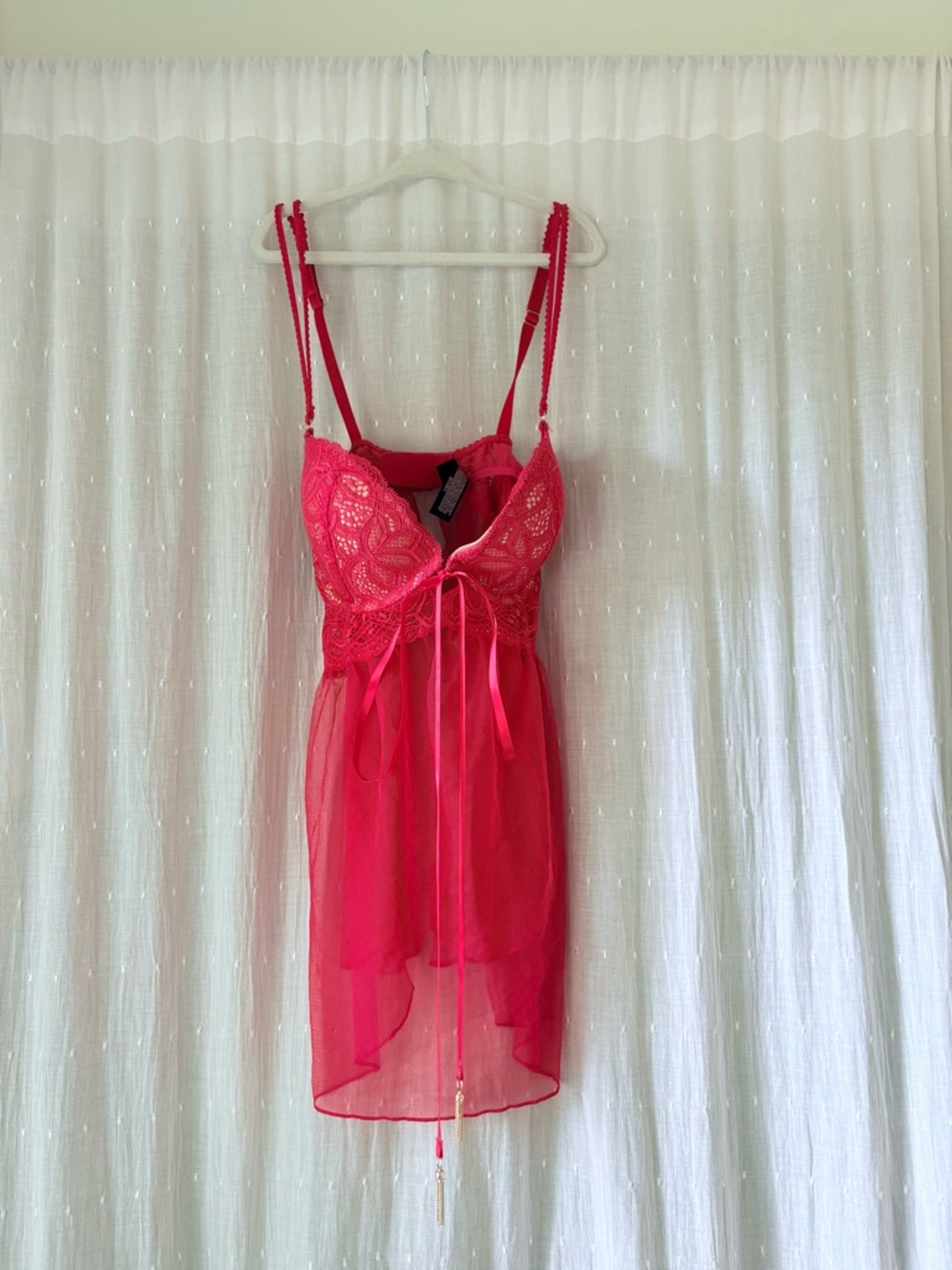 Victoria Secret Red Lace & Chiffon Babydoll Chemise - Women Intimates